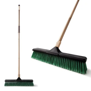 JX-21 Portable Outdoor Floor Broom with Long Aluminum Handle and Flagged Bristles for Garage Cleaning