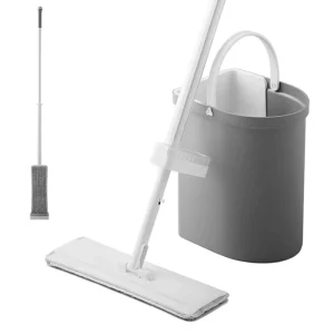 Jesun Hands Free Slider Squeeze Cleaning Floor Mop and Bucket Set Wet & Dry Use Self Wringing Flat Mop Bucket System for Home