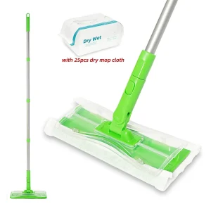 Jesun Manufacturer 2 in 1 Flat Mop with 25 Refills Disposable Non woven Dry Wet Multi Surface Cleaning Floor Mop
