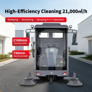 KDS-S10 Fully Enclosed Ride-On Industrial Sweeper with Fog Cannon and High-Pressure Washer