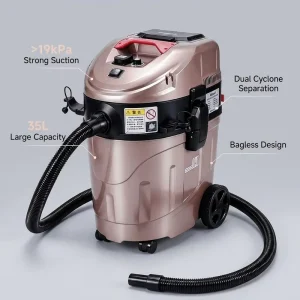 Large-Capacity Bagless Industrial Vacuum Cleaner 19kPa HEPA Dust Separator for Construction and Woodworking