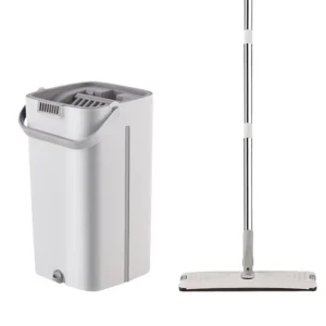Large-Capacity Flat Mop Bucket Set with 2 Mop Heads, Self-Wringer, Space-Saving Design