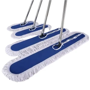 Large Commercial Flat Dust Mop with Screw-Type Telescopic Handle and Stainless Steel Construction