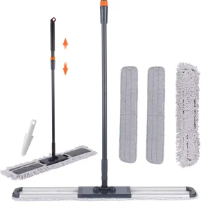 Large Commercial Microfiber Flat Dust Mop with Adjustable Handle for Wet Dry Floor Cleaning