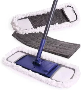 Large Flat Iron Handle Microfiber Mop Head Dual Dry Wet Use for Wood Floors Free Hand Wash Design Home & Office Cleaning