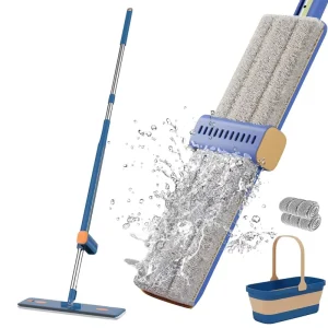 Large Flat Mop Microfiber Mop 360 Rotatable Adjustable Cleaning Mop with 2 Washable Microfiber Pads Wall Mops