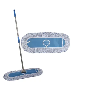 Large Flat Mop for Household Use Cotton Dust Push Mop with Steel Pole Industrial Design Wet and Dry Functionality