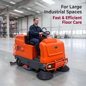 Large Industrial Ride-On Floor Scrubber Sweeper Washer and Burnisher, 48V, Self-Propelled, High-Pressure Dust Suppression Factory