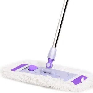 Large Wide-Head Plastic Flat Dry Mop with Reusable Microfiber Cloth and Telescopic Pole