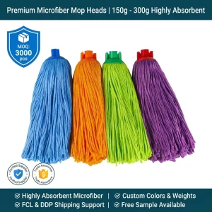 Lightweight 150g 200g 300g Microfiber Mop Head Cut End Wet Floor Cleaning Mop Refill With Screw Thread Socket Replacement