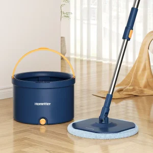 Lightweight <2kg Rotating Mop Bucket with 2 Mop Heads Aluminum Pole 90-100% Dehydration Rate 360 Degree