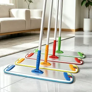 Lightweight Flat Mop with Aluminium Handle and High-Absorbency Microfiber Pad for Food-Grade Sanitation