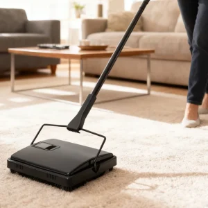 Lightweight Manual Carpet Sweeper with Triple Roller Brushes and 400ml Dust Box