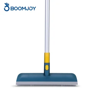 Long-Handle 2-in-1 Floor Brush with TPR Squeegee Telescopic Pole for Tile Cleaning