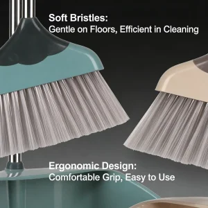 Long Handle Broom and Dustpan Combo Set Portable Stand-Up Brush