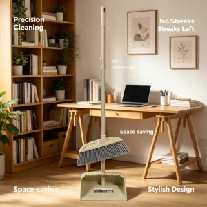 Long Handle Broom and Dustpan Set Soft Bristle Floor Cleaning Tools for Hotels and Restaurants