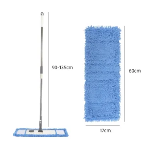 Long Handle Chenille Flat Mop 360 Degree Rotating Microfiber Floor Cleaner with Washable Pad for Hardwood Tile