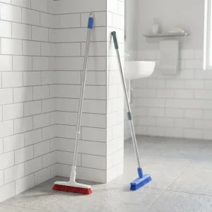 Long-Handle Floor Brush with Extra-Stiff Bristles for Grout, Tile, and Bathroom Wall Scrubbing, Non-Slip Grip