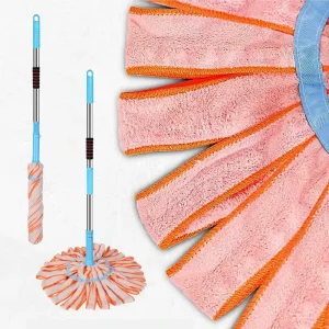 Long-Handle Microfiber Spin Mop, Self-Wringing, Wet and Dry Floor Cleaning