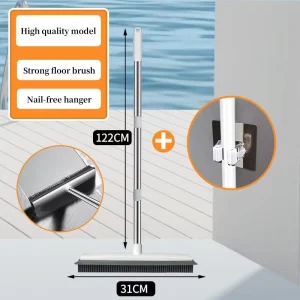 Long-Handle Silicone Broom Rubber Carpet Rake Squeegee Pet Hair Remover Floor Cleaning Push Broom