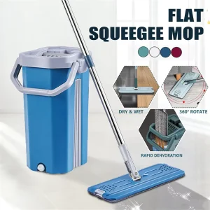 Long-Handle Steel Pole 360° Self-Wringing Microfiber Flat Mop Set with Bucket