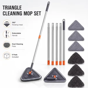 Long Handle Triangle Flat Mop Telescopic Steel Pole Chenille Head Self-Wringing