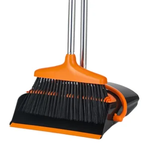 Long-Handled Dustpan and Brush Set with Collapsible Adjustable Scraper Teeth and PP Broom