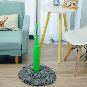 Long-Handled Microfiber Self-Wringing Twist Mop with Top Scouring Pad for Floor Cleaning