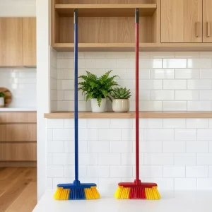 Long Iron Handle Plastic Soft Bristle Broom For Indoor And Outdoor Cleaning