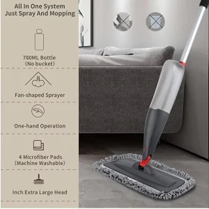 Long-Rod Spray Mop for Household Floor Cleaning and Reduced Bending