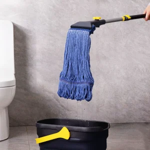 Looped-End String Wet Mop with Cotton Head, Iron Telescopic Handle