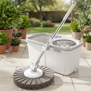 Lovfe Rectangle Dual Drive Steel Pole Microfiber Mop Four Side Wringing Extendable 360 Spin Self Wringer High Capacity (>701ml)