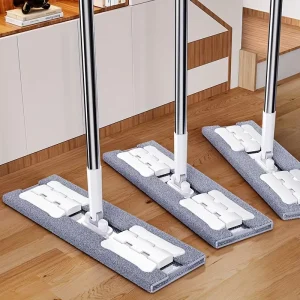 Magic Handle Cloth Clip Flat Mop 2 Reusable Mop Pads Four Side Wringing Stainless Steel Rod 90% 100% Dehydration Rate for
