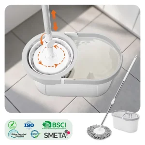Magic Spin Mop and Bucket Set Dual Bucket Zone for Washing and Drying Hands Free Cleaning Rotation Mop Wringing System