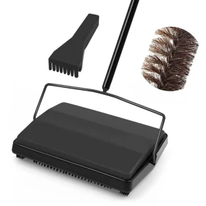 Manual Non-Electric Carpet Sweeper with Horsehair Roller Brush for Pet Hair, Loose Debris, and Lint