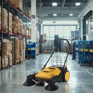 Manual-Push Walk-Behind Road and Leaf Sweeper for Parking Lots and Floors