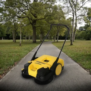 Manual Walk-Behind Floor Sweeper with Brush for Yard, Garden, and Street Cleaning