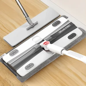 Manufacturer Hand-Free Microfiber Flat Mop with Clippable Cloths and Scraper