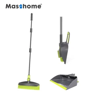 Masthome Stainless Steel Rotatable Broom TPR Plastic Brushes Soft Magic Carpet Floor Cleaning Sweeper Broom and Dustpan Set
