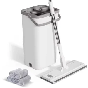 Microfiber 360 Flat Mop with PP Bucket Self-Wash 125cm Stainless Steel Pole Reusable Wet Dry Floor Cleaning Tool
