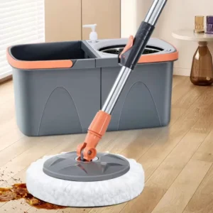 Microfiber 360 Spin Mop and Detachable Split Bucket Set with Flat Head