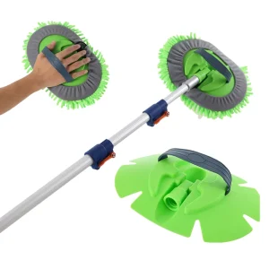 Microfiber Chenille Wash Mop Kit with Telescopic Long Handle, Bendable Head, and Removable Mitt
