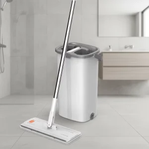 Microfiber Flat Floor Mop Bucket Wringer Set Eco-friendly Folding Telescopic Stainless Steel Plastic Basket Hands-free 3.7L 2