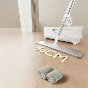 Microfiber Flat Mop Bucket 2 Reusable Mop Pads Swivel Stainless Steel Handle Sustainable Durable for Home Office Cleaning