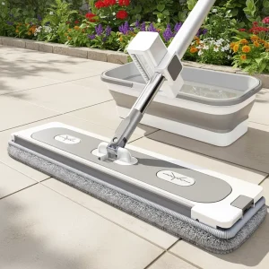 Microfiber Flat Mop Bucket Set, 360 Spin, Self-Wringer, Extendable Stainless Steel Handle