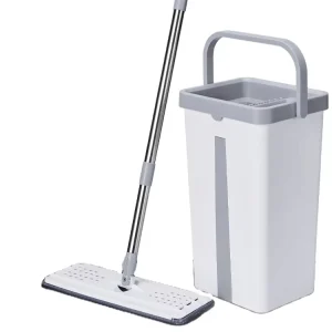 Microfiber Flat Mop Bucket Set with Handle Steel Pole for Dry and Wet Household Cleaning