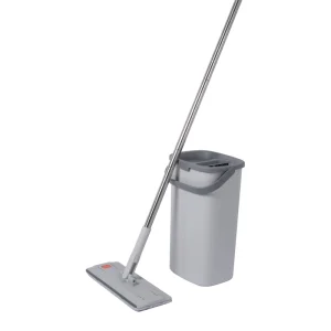 Microfiber Flat Mop Bucket with 7 Scrapers, Stainless Steel Pole, Hands-Free Design, and 2.5L Capacity