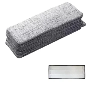 Microfiber Flat Mop Pads with Steel Mop Head, Replacement Washable Pads and Plastic Basket