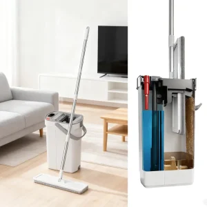Microfiber Flat Mop Set Stainless Steel Pole Sliding Wring Separates Dirty Clean Water Clean Water Wash Pad Squeeze Mop Bucket
