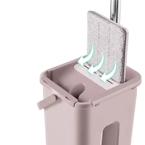 Microfiber Flat Mop and Bucket Set Hands-Free Self-Wringing Plastic Mop for Wet and Dry Use